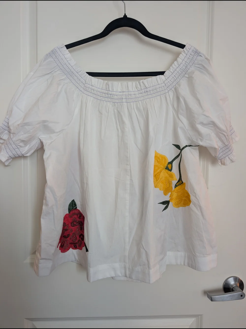 🪡🌺 NWT Beautiful Off-Shoulder V-neck with Multicolor Floral Embroidery
